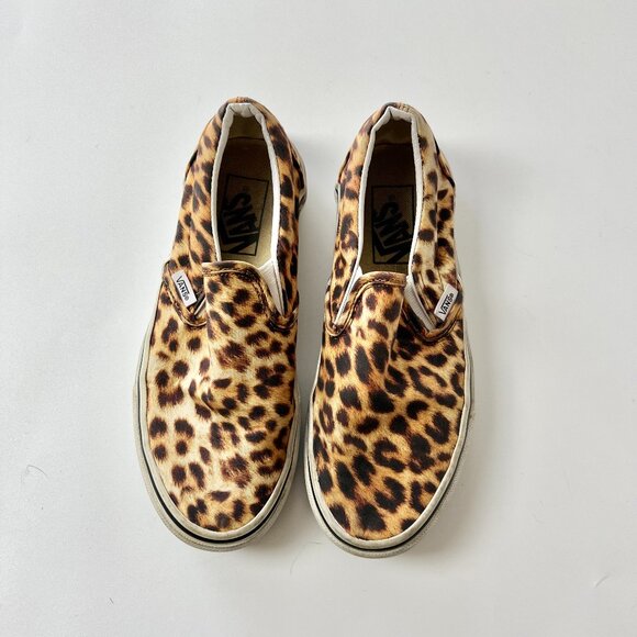 Women 5.5 Brown Leopard Cheetah Vans Slip On Shoes - Picture 1 of 7